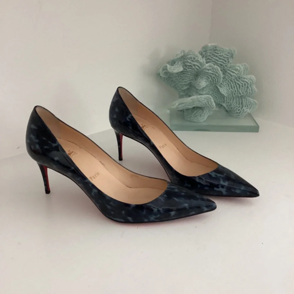 Christian Louboutin Marble Blue Patent Leather Shoes Heels US Sz 7 EUR 38